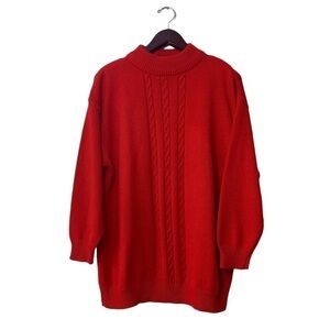 Vintage Red Chunky Cable Knit Distressed Grandpa Sweater Size Large